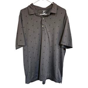FootJoy FJ Men's Athletic Fit Polo Shirt Pullover Golf Flag Hole Logo Gray XL